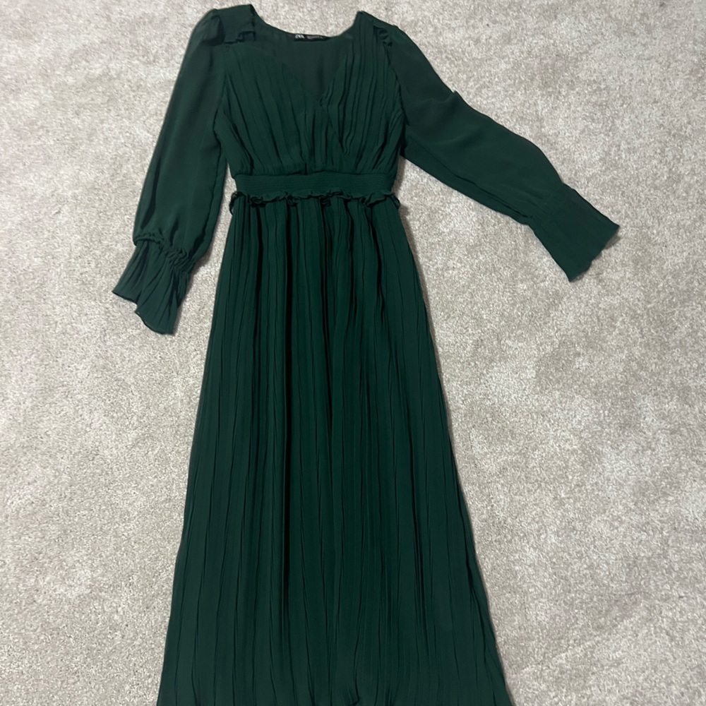 Zara pleated green dress